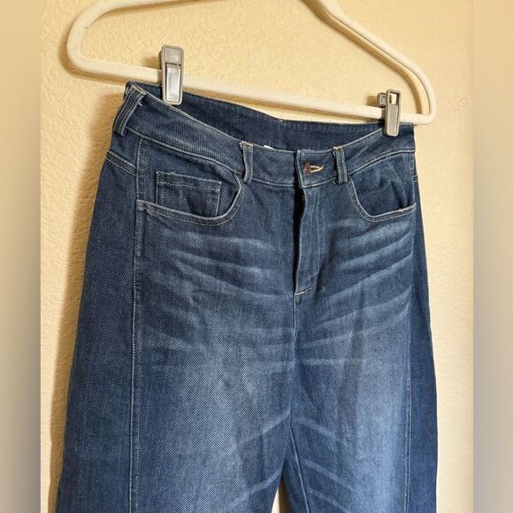 WEEKEND MAX MARA Wide Leg Barrel Jeans Split Hem Sz 29 in Dark Wash High Rise - Picture 4 of 9